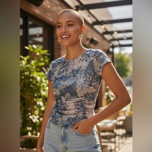 HTF NWT Intimately FP Blue Purple Keep it Simple Mesh Ruched Baby Tee Rare